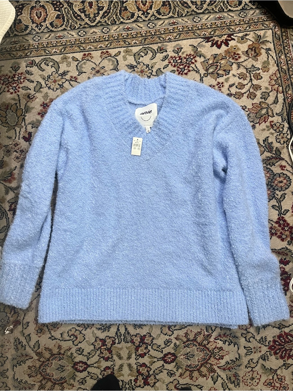 aerie Pastel Blue V-Neck Fuzzy Knit Sweater NWT